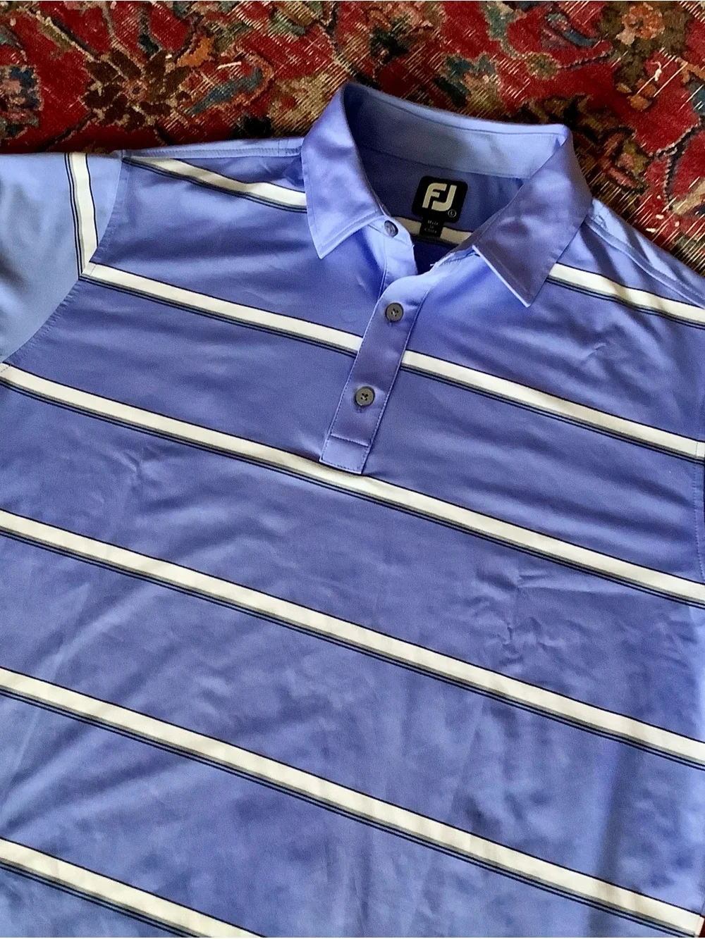 FootJoy Blue Stripped Collared Golf Polo Shirt - Men’s L - EUC - Picture 5 of 7